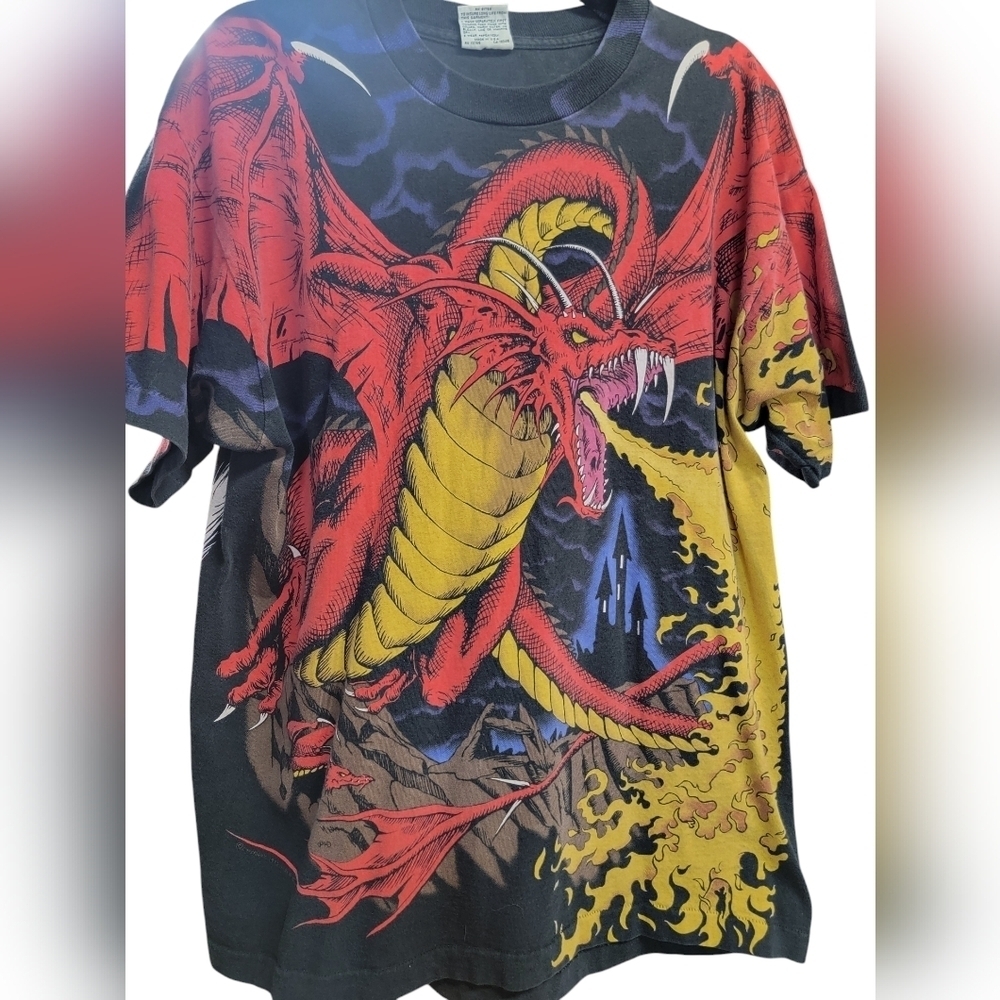 Liquid Blue Dragon Shirt Extra Large VTG 90s Single Stitch All Over Print - Picture 6 of 7